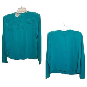 Joanie Char sz 12 Vintage Silk Turquoise Blouse